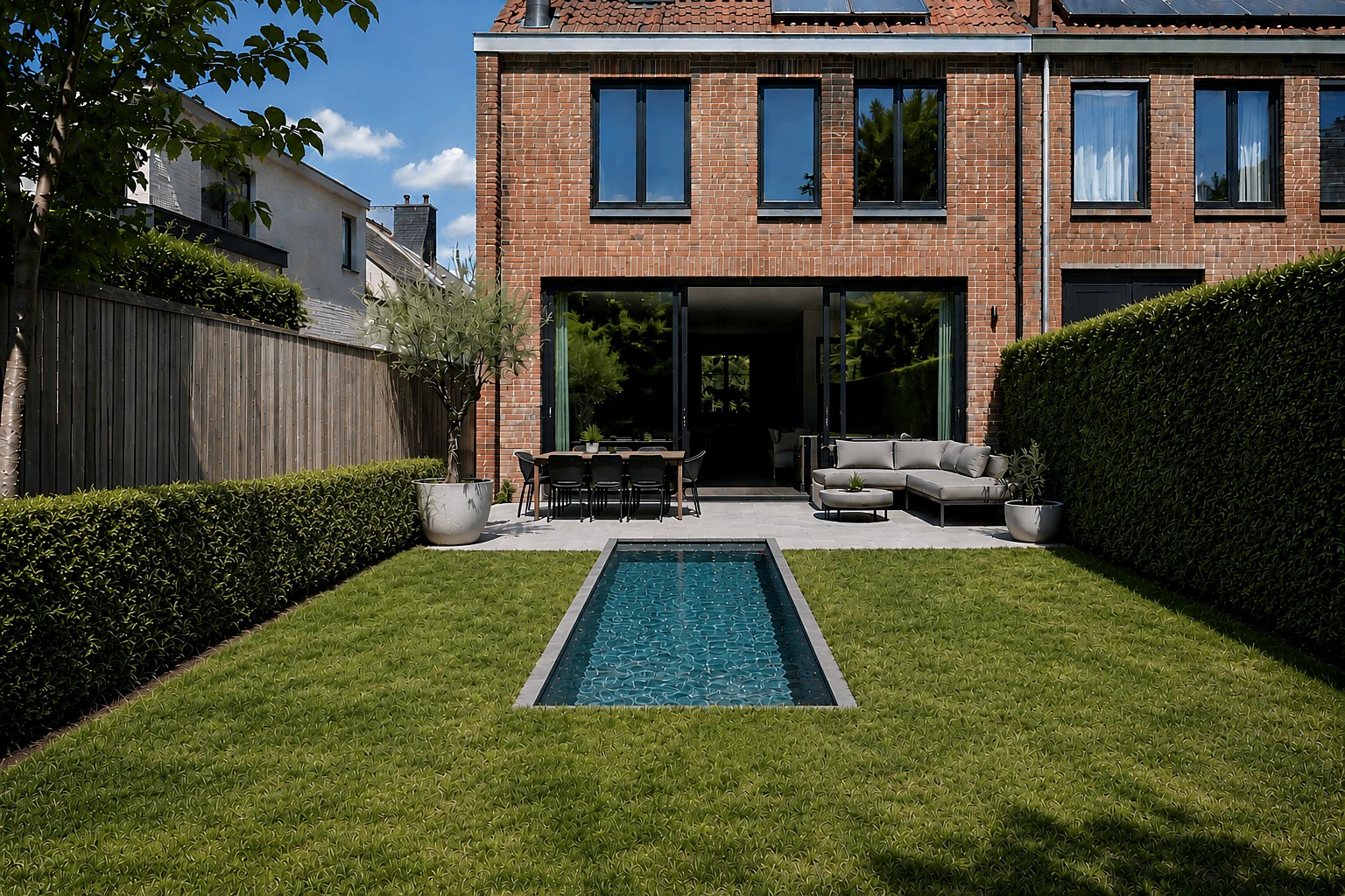 HOB Gentbrugge plunge pool in strakke tuin met haagpartij