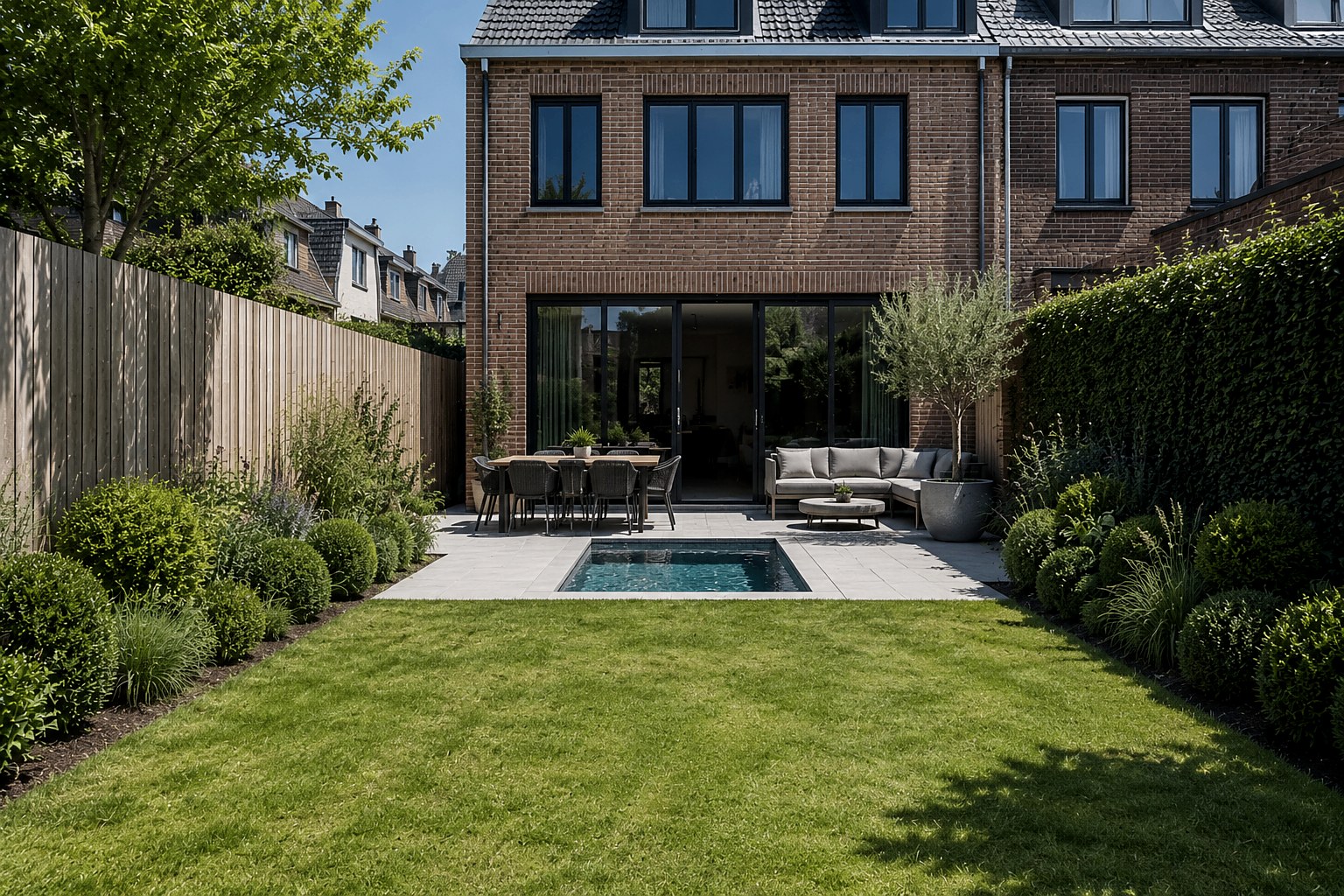 Plunge pool aansluitend op terras van halfopen bebouwing